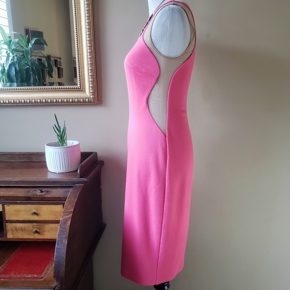 Bailey 44 Barbie Pink Bountiful Mesh Cutout Illusion Bodycon Midi Dress Size M - Picture 6 of 9